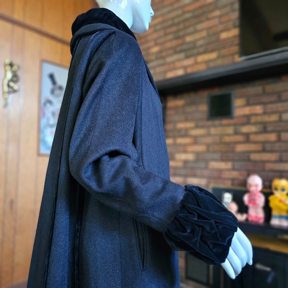 Vtg 50s Lilli Ann Velvet Shawl Collar Swing Princess Opera Formal Wool Coat L/XL
