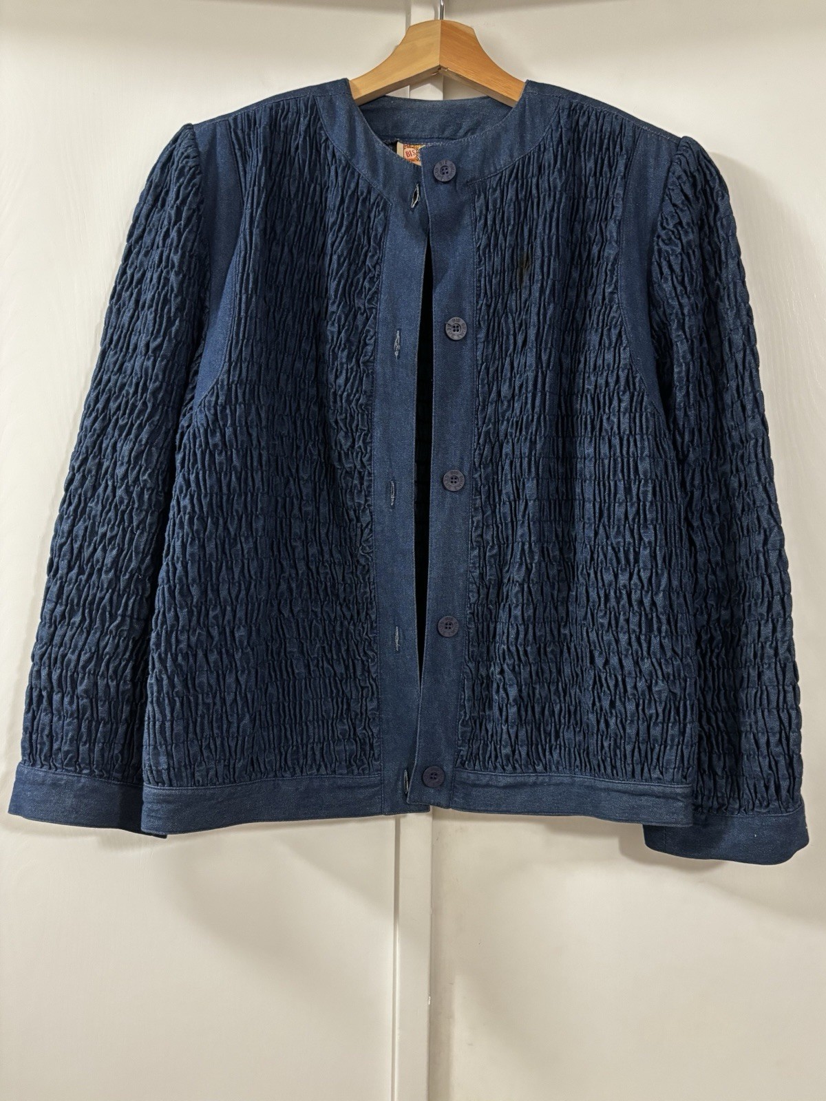 VINTAGE Gene Ewing BIS 80s Wrinkled Rich Denim Jacket Womens Boho Western SIZE P
