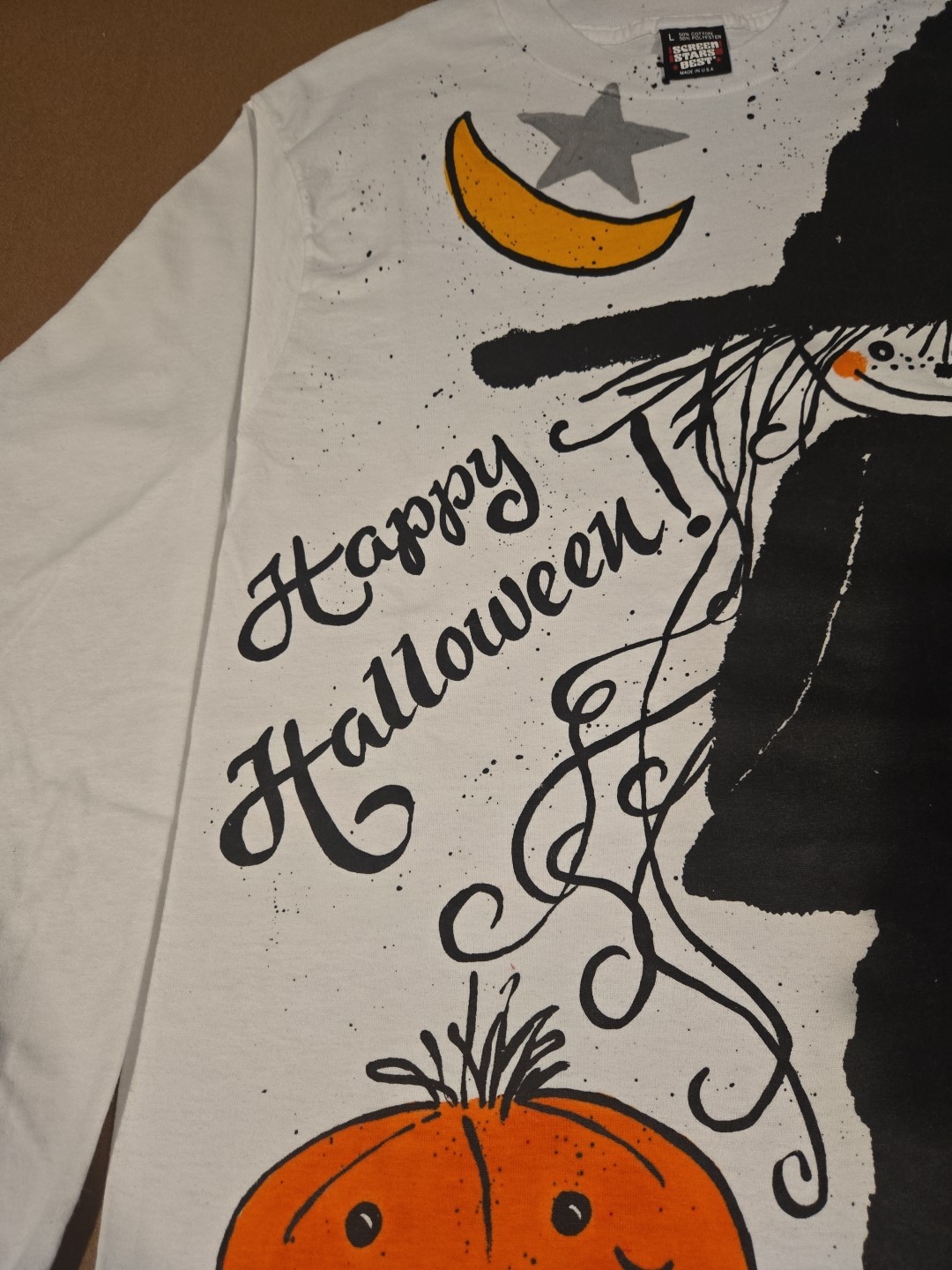 Vintage 90s Happy Halloween AOP Witch Trick Or Treat Pumpkin T-Shirt Size Large
