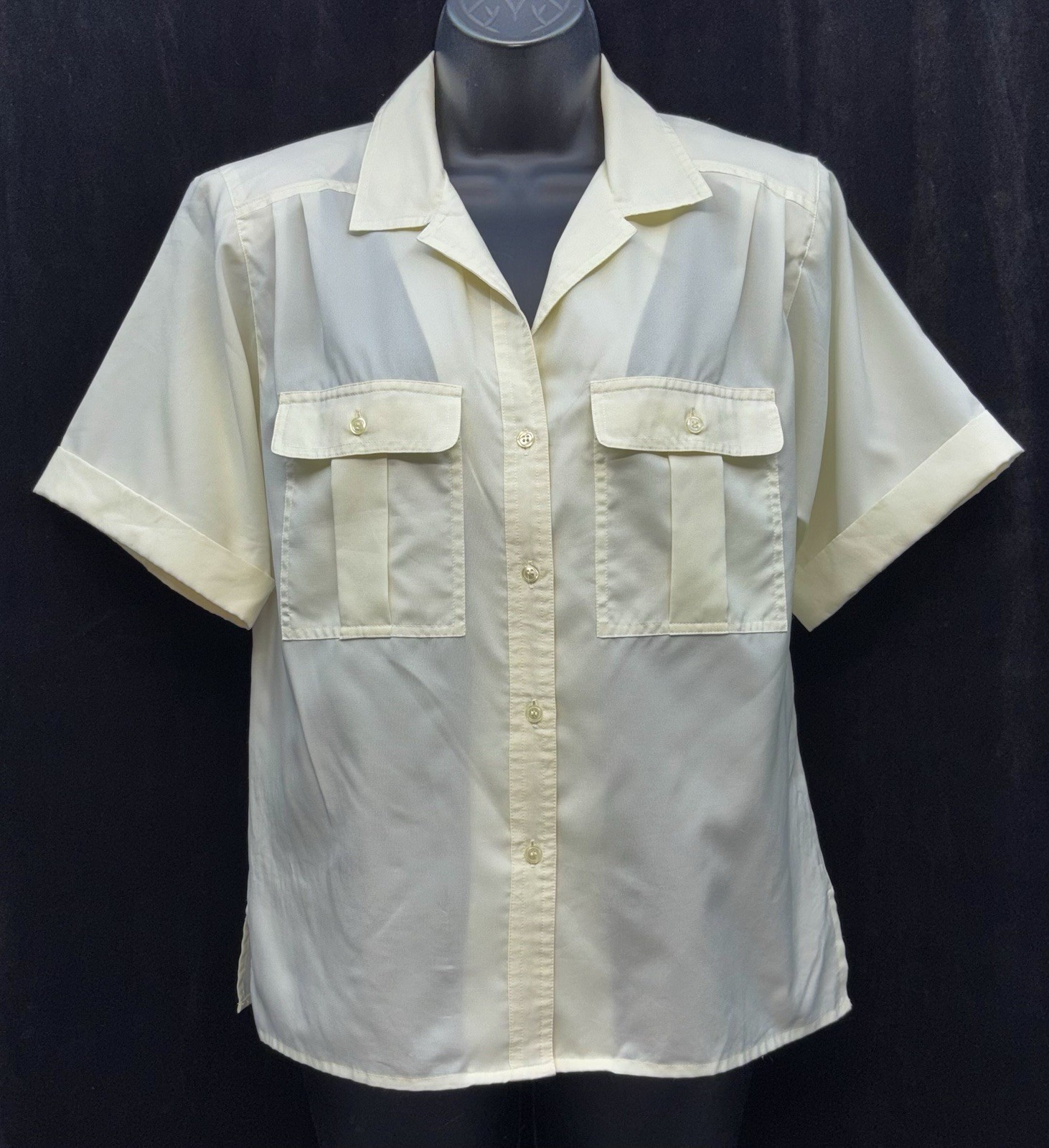 VTG Laura & Jayne Women Size 8 Button Up Short Sleeve Top Yellow Front Pockets