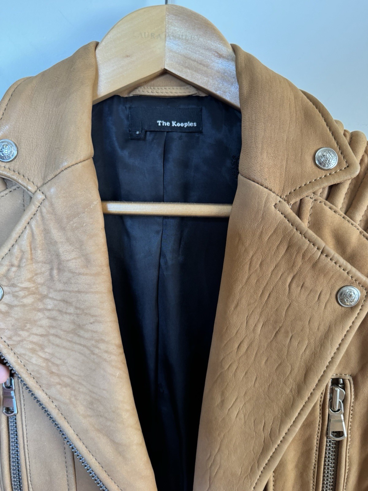 The Kooples Women’s Camel Leather Motorcycle Spring Fall Jacket S Small