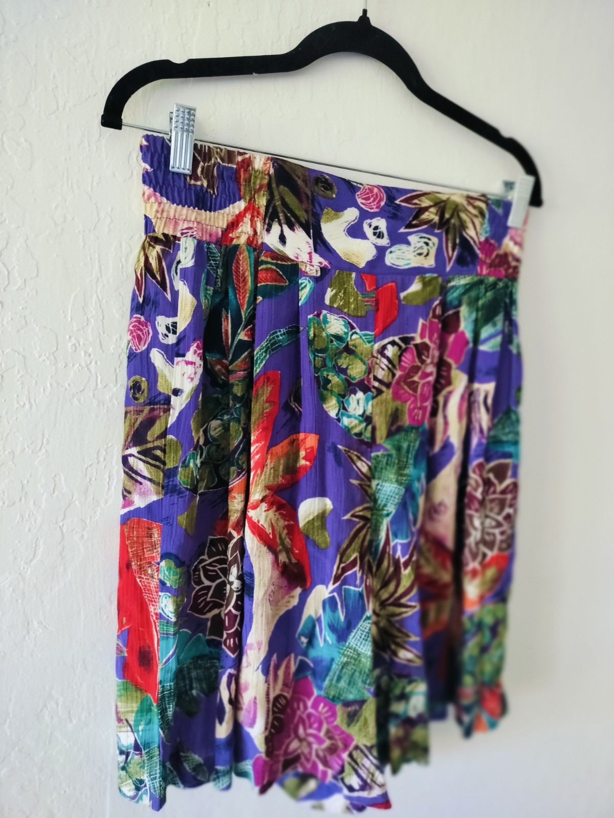Vintage 90s Options Melrose Tropical Floral Culottes Shorts High Rise Purple M