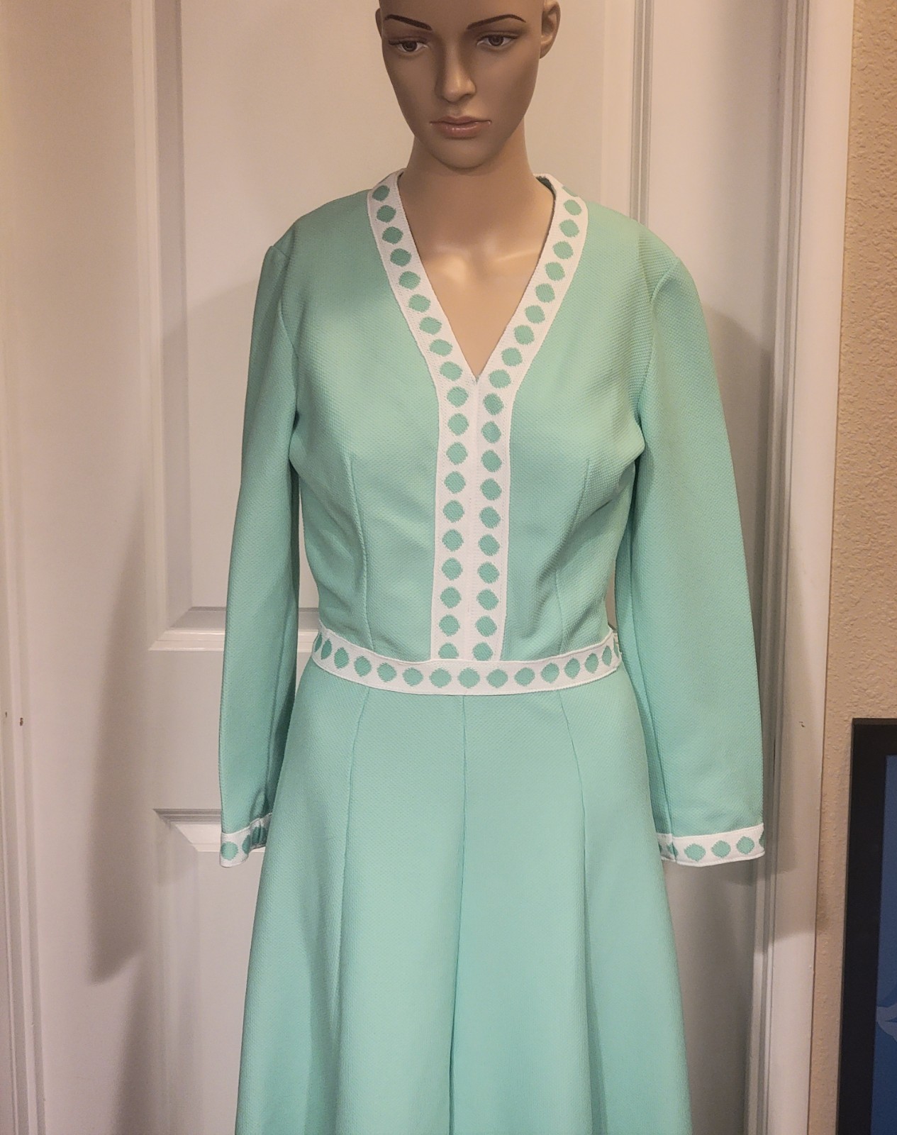 VTG 70s Shady Lane Jonathan Logan Green Mod Knit Maxi Dress