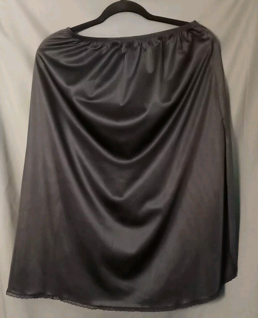 Black Nylon Half Slip Vassarette Single Seam Slit, Lace Trim 28″-40″ Waist
