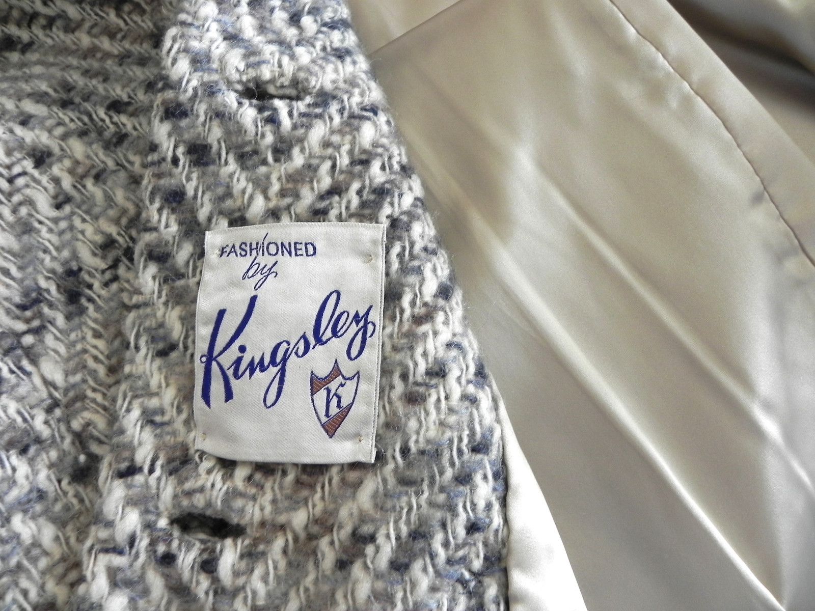 Vtg Kingsley Coat Double Breasted Heavy Woven Wool Pockets Size S