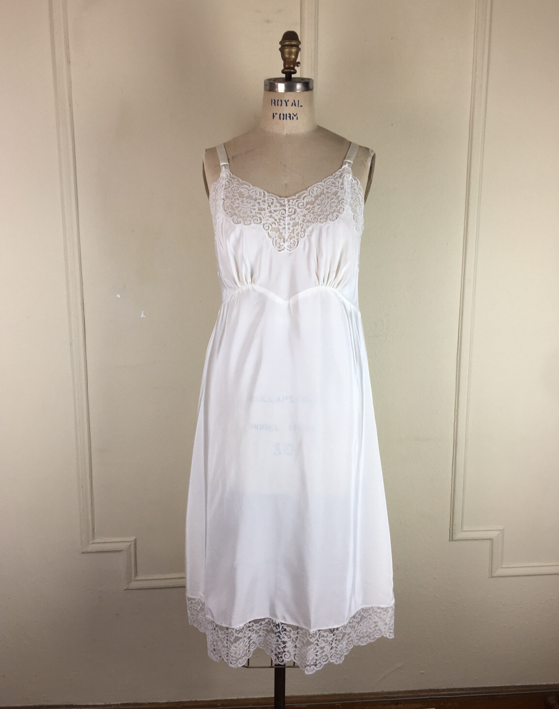 Vintage CORETTE White Slip Lace Trim Size 38 Unworn with Tag Lingerie