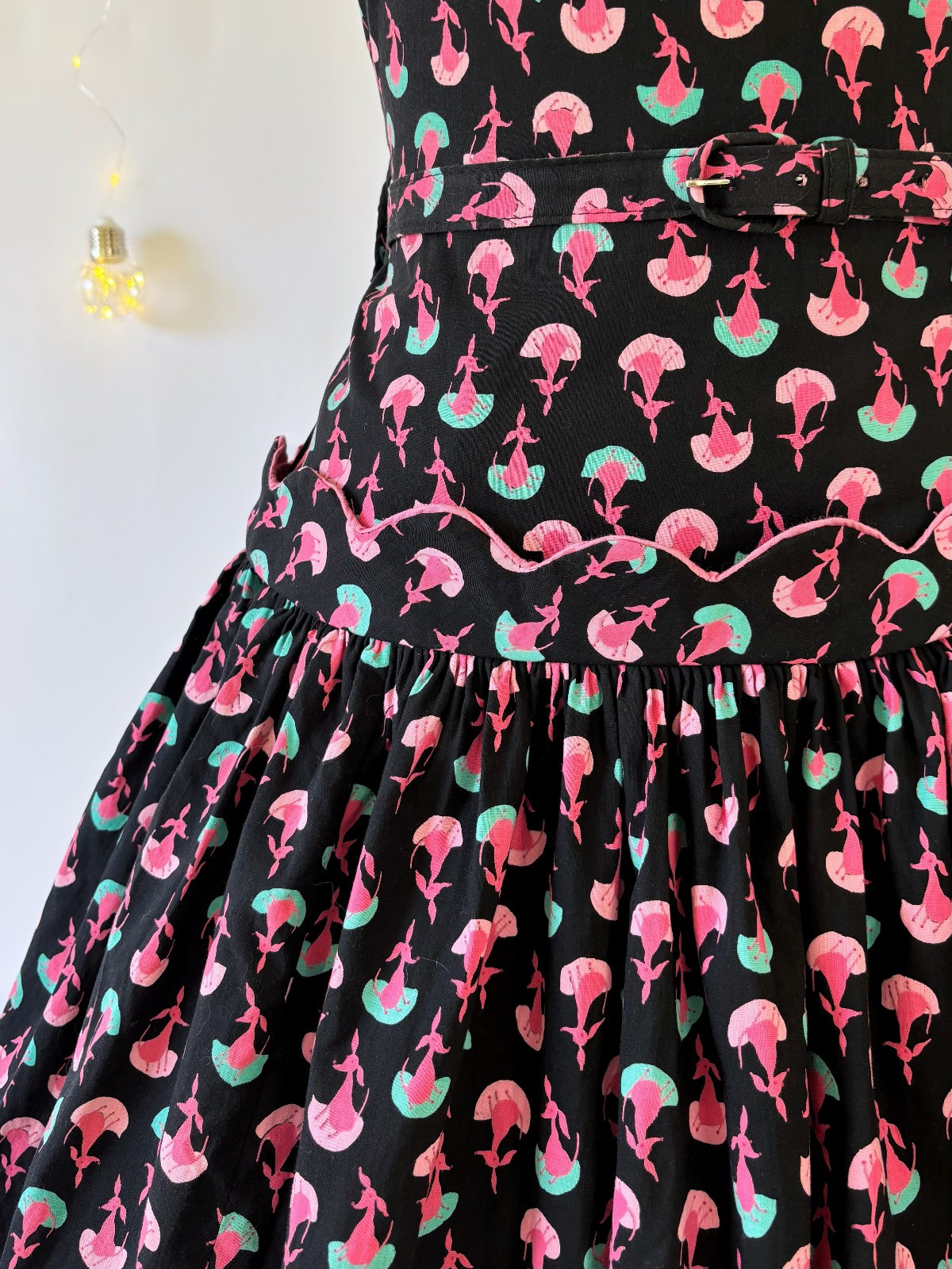 Vintage 50s Cotton Dress Novelty Dog Print Atomic Drop Waist Fit and Flare