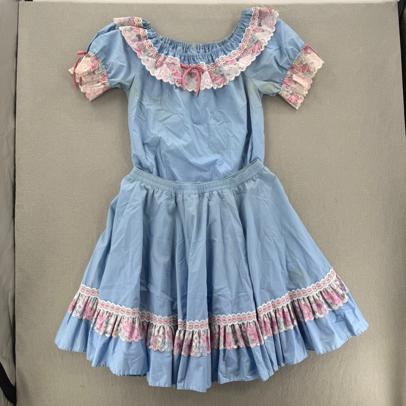 Vintage Square Dance Outfit Western Prairie Full Circle Skirt Ruffle Blouse XL