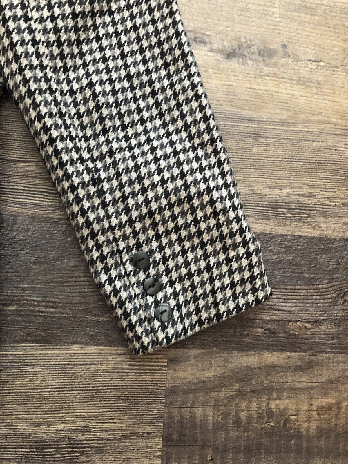 Spiegel Vintage Career Skirt Suit Black Tan Grey Houndstooth Wool Blend Size 14.