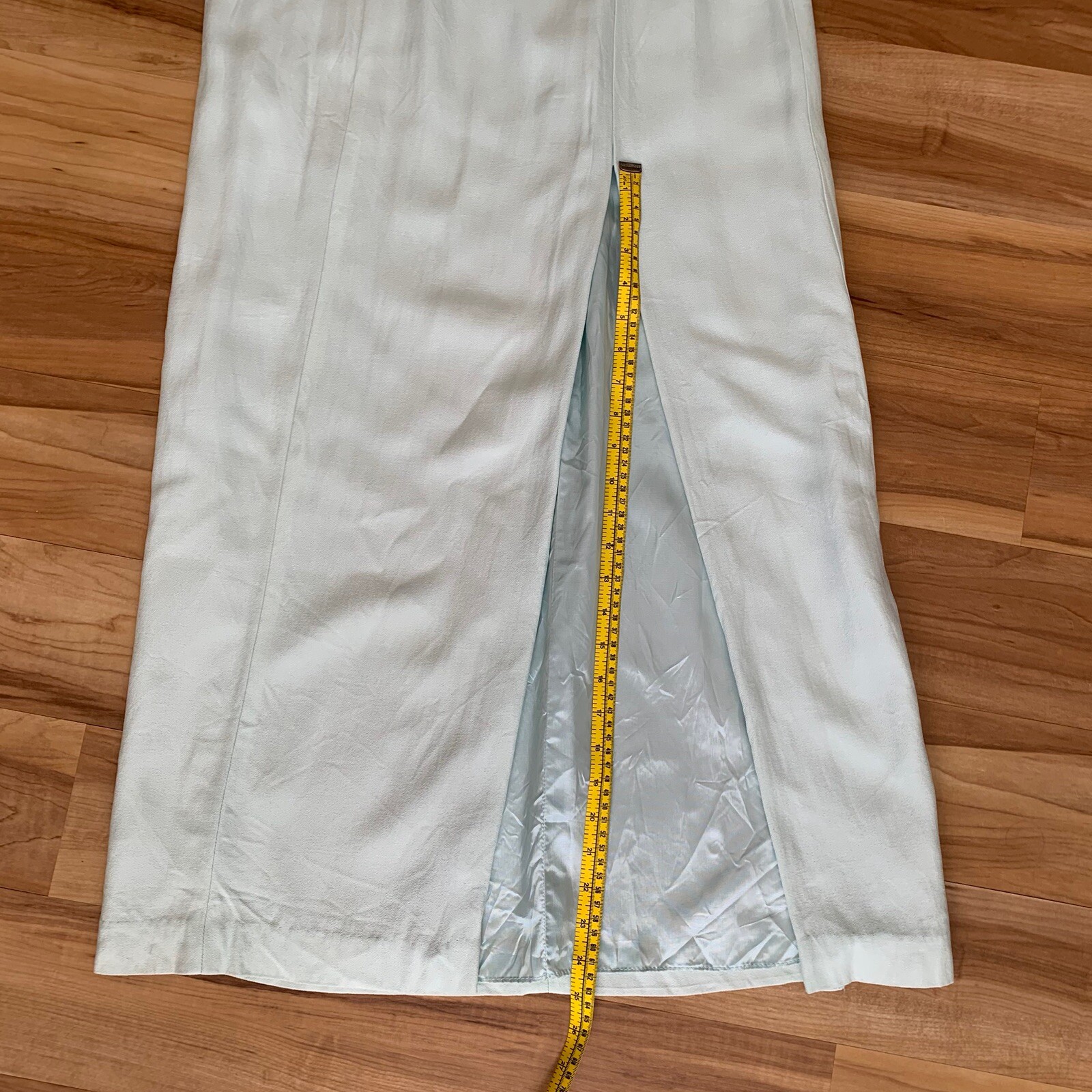 Vintage Dress ILGWU Medium Mint Green Full Length Sleeveless Gown With Slit