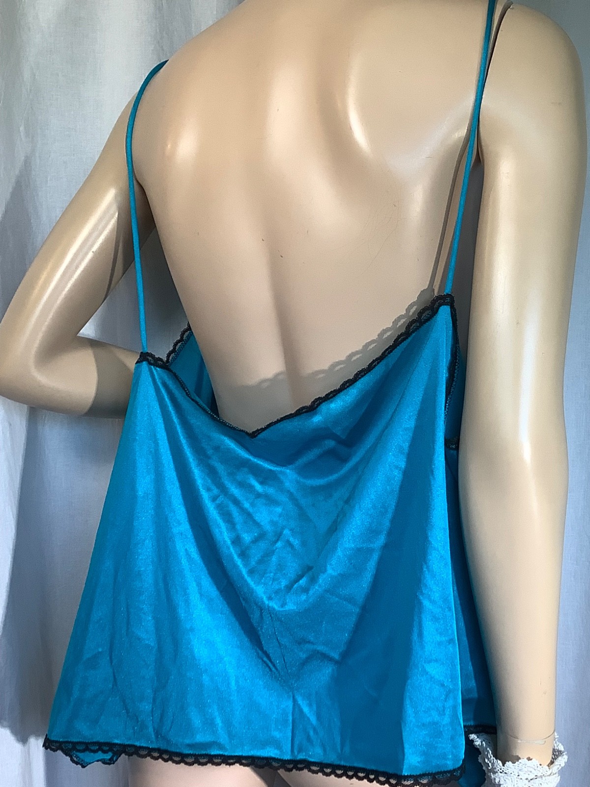 vintage Plus woman within Turquoise blue 80s sexy Chemise lace Cami babydoll 2XL