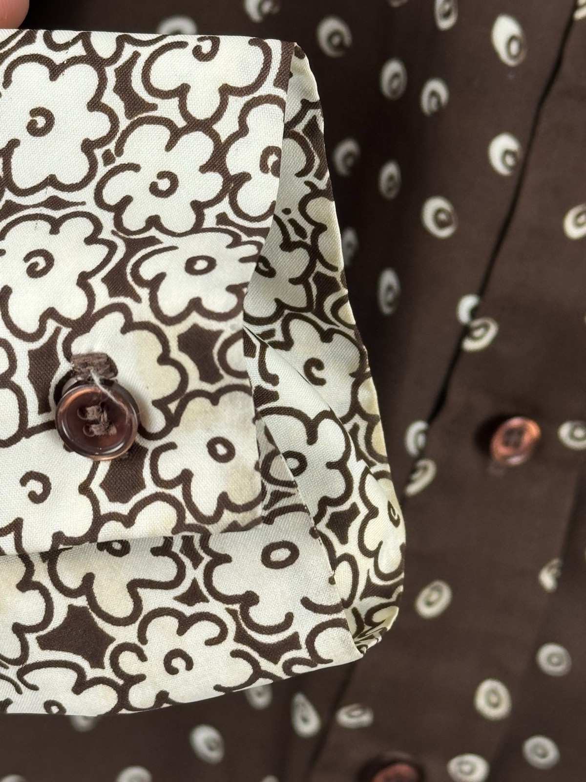 Vintage 1970s Blousemaker Lady Arrow Brown Floral Button Up Shirt