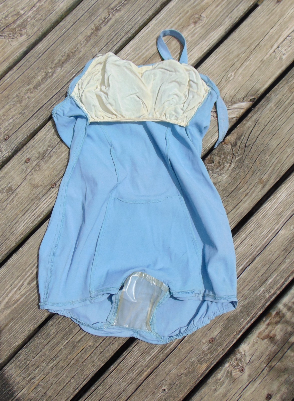 VTG 1940s Styled by Nanina Baby Blue Ruched Halter Bathing Suit sz 38