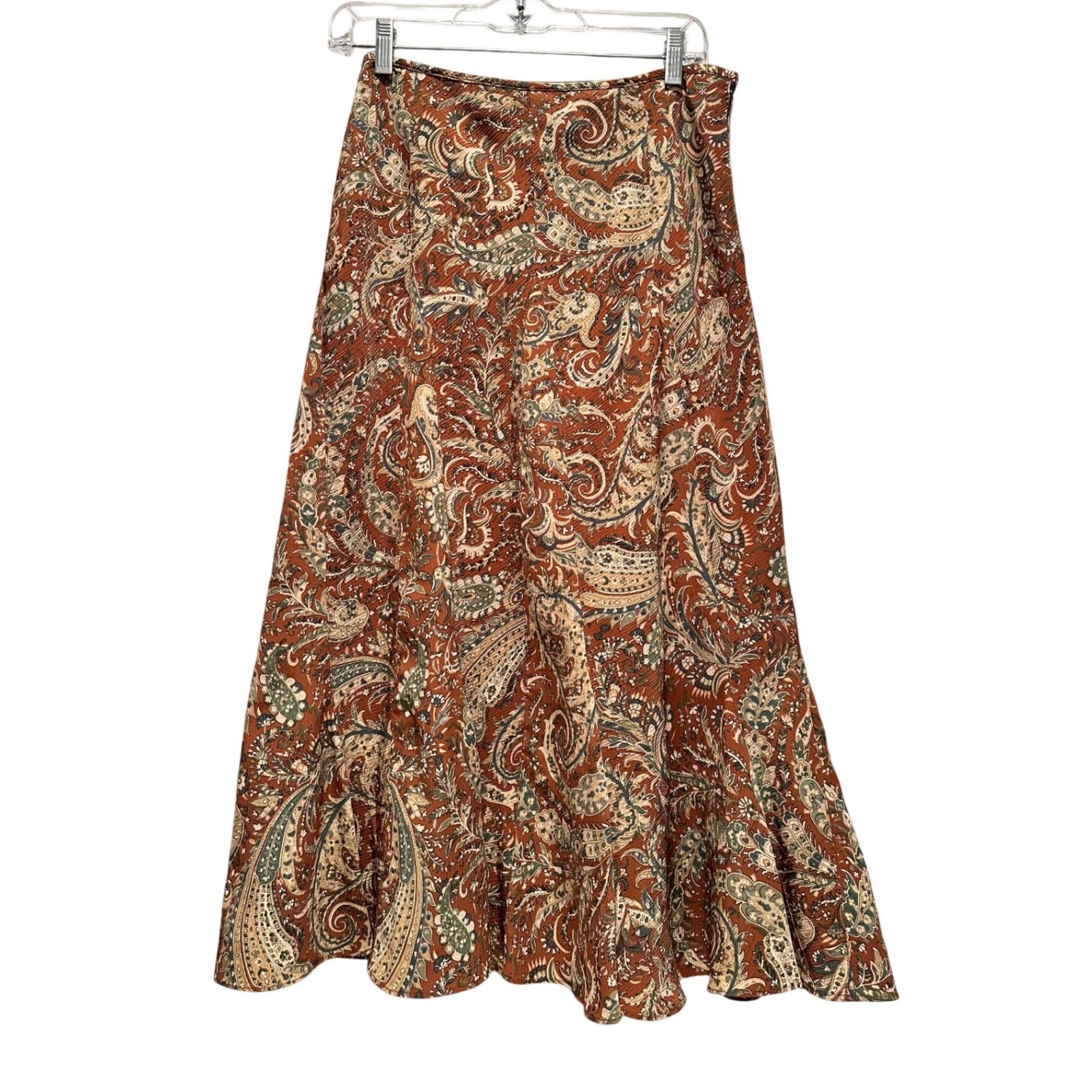 Charter Club Vintage Earth Tones Paisley Midi Skirt 8P Boho Cottagecore Nature