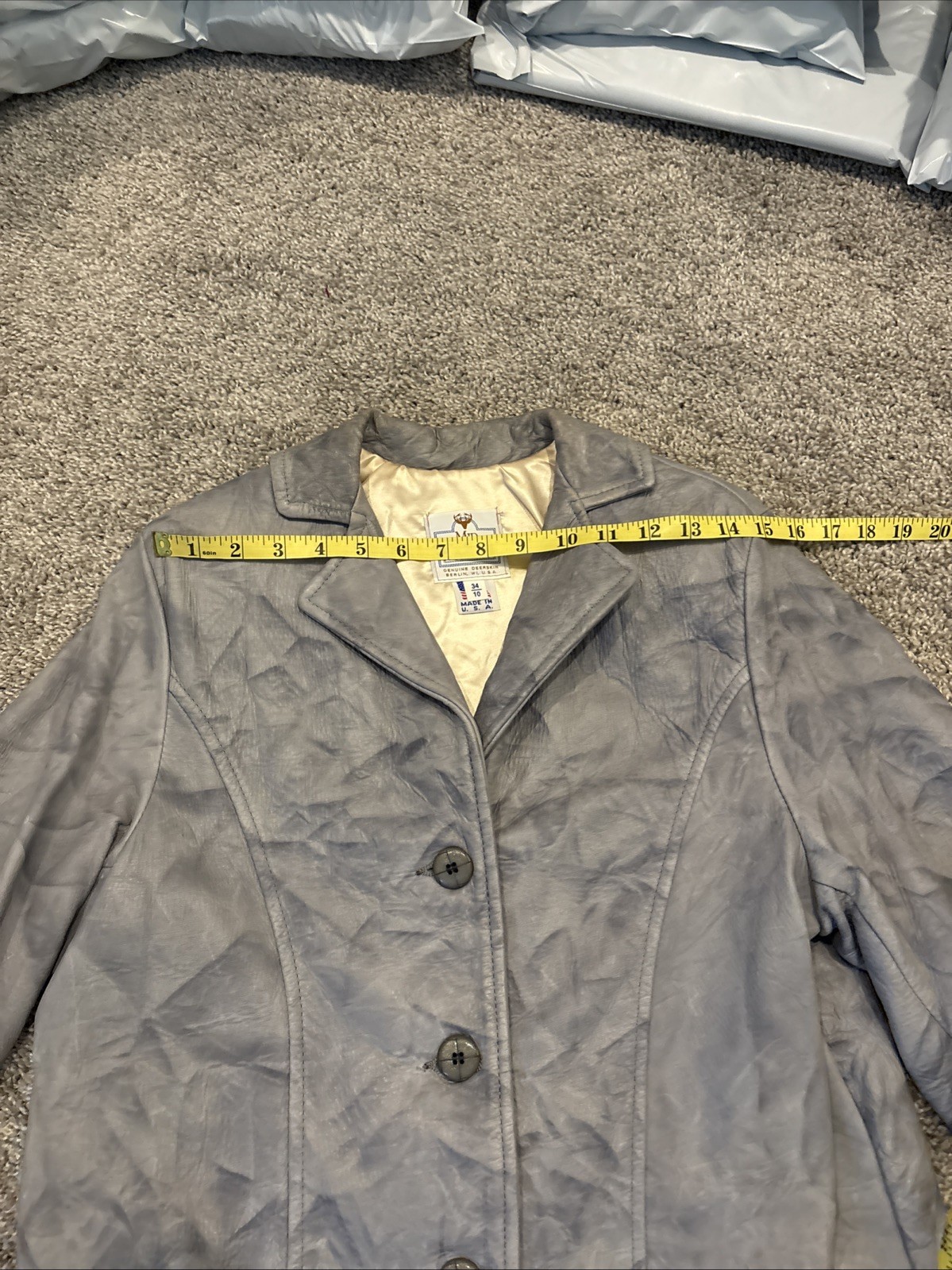 Vintage Midwestern Sport Button Gray Leather Deerskin Jacket Made In USA 34/10