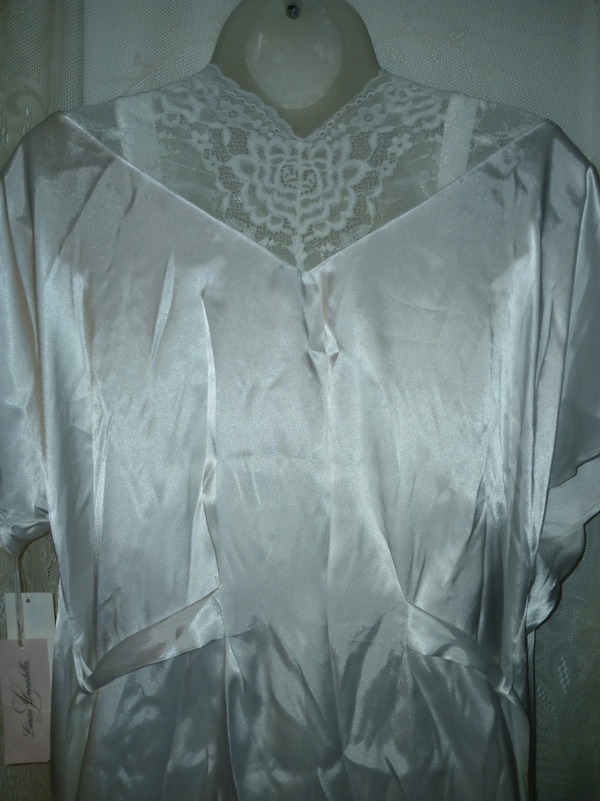 Vintage Linea Donatella White Liquid Satin Sequin Pearl Bridal Robe XL NWT