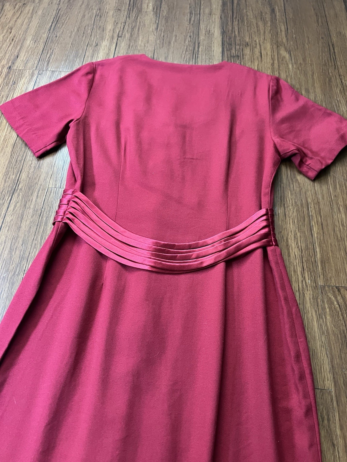 Vintage 90s Sophia Rose Dress Sz 8 Red Button Front Short Sleeve Satin Evening