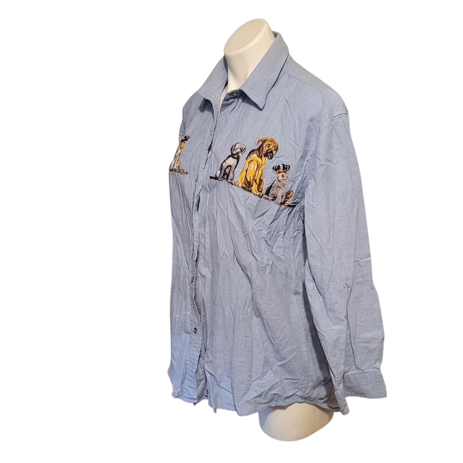 Vintage Denim Shirt Dogs Embroidered Talk Of The Walk Casey Coleman Rebrand L XL