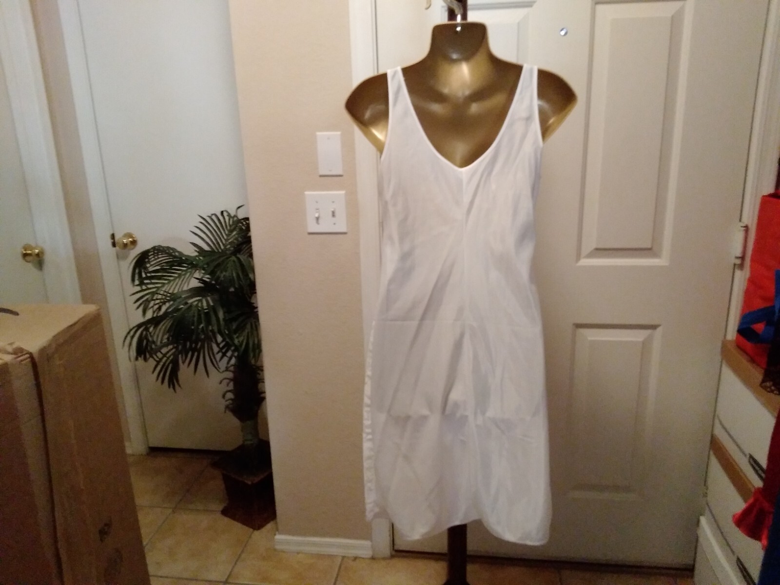 Vintage Full Slip Dress Chemise European SZ S-M White Full Front Lace