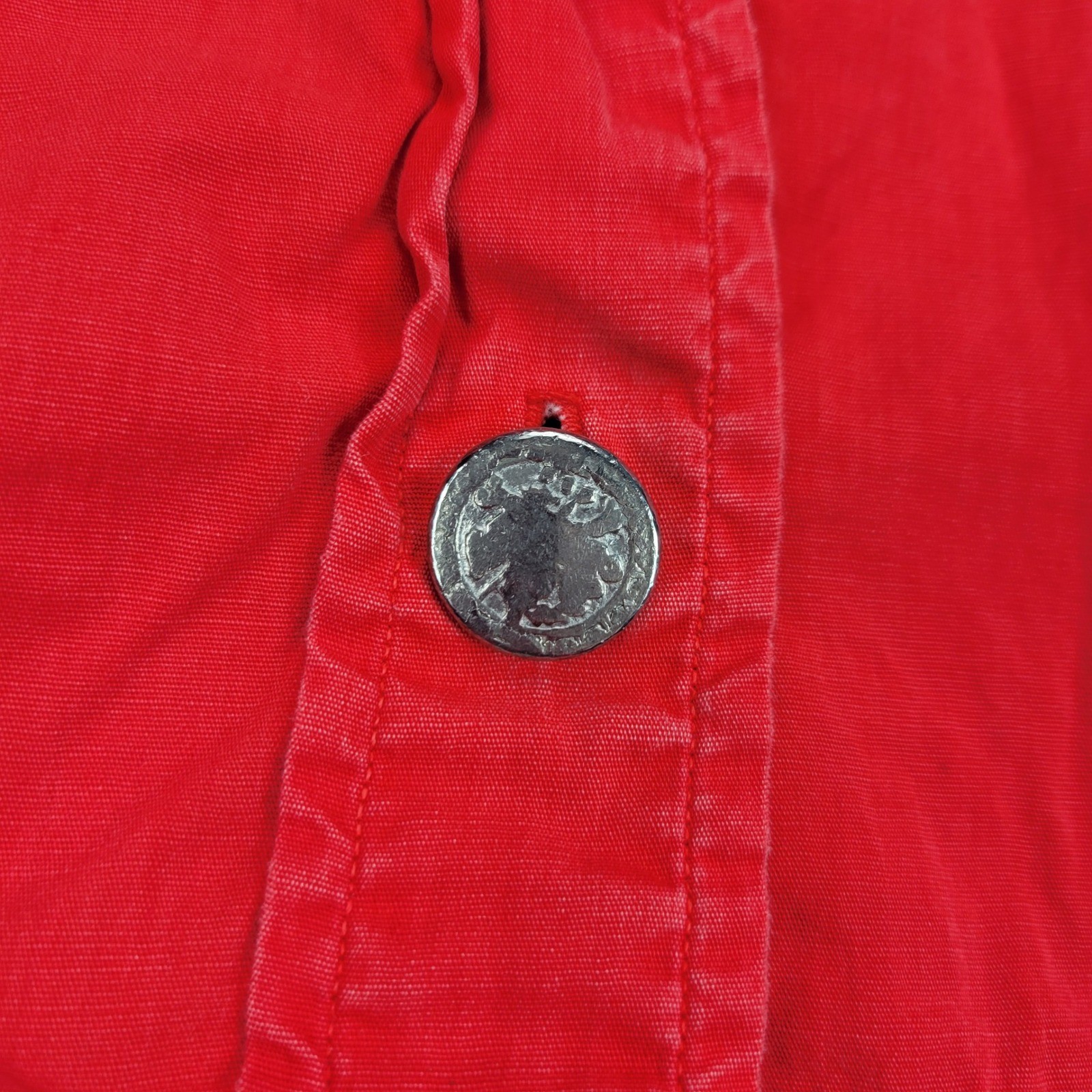 Country Seat Button Down Shirt Womens S Red Vintage Peter Pan Collar Distressed