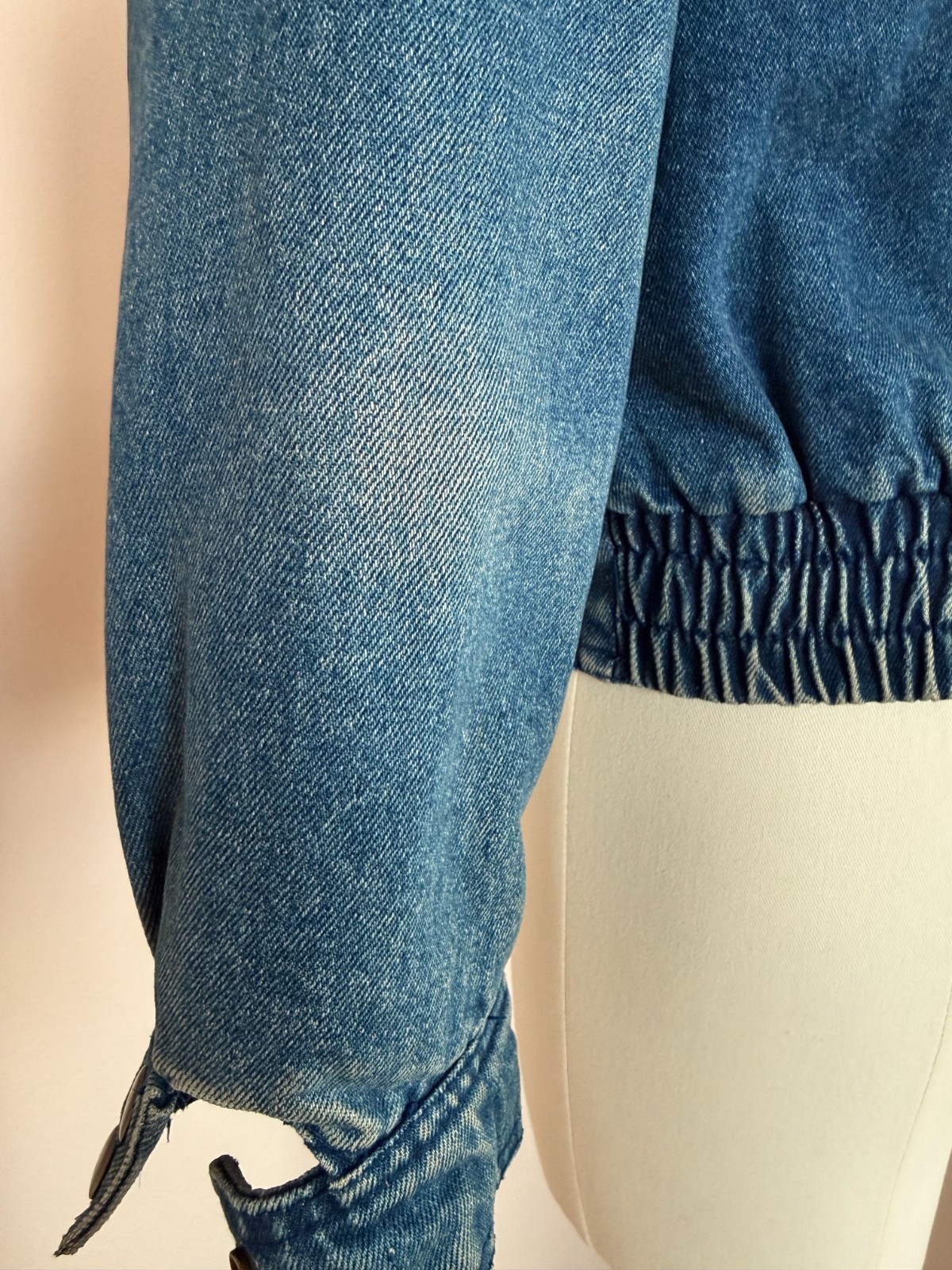 Vintage 80s Denim Puff Sleeve Jacket Cropped Cinched Waist Lined Insulated XS