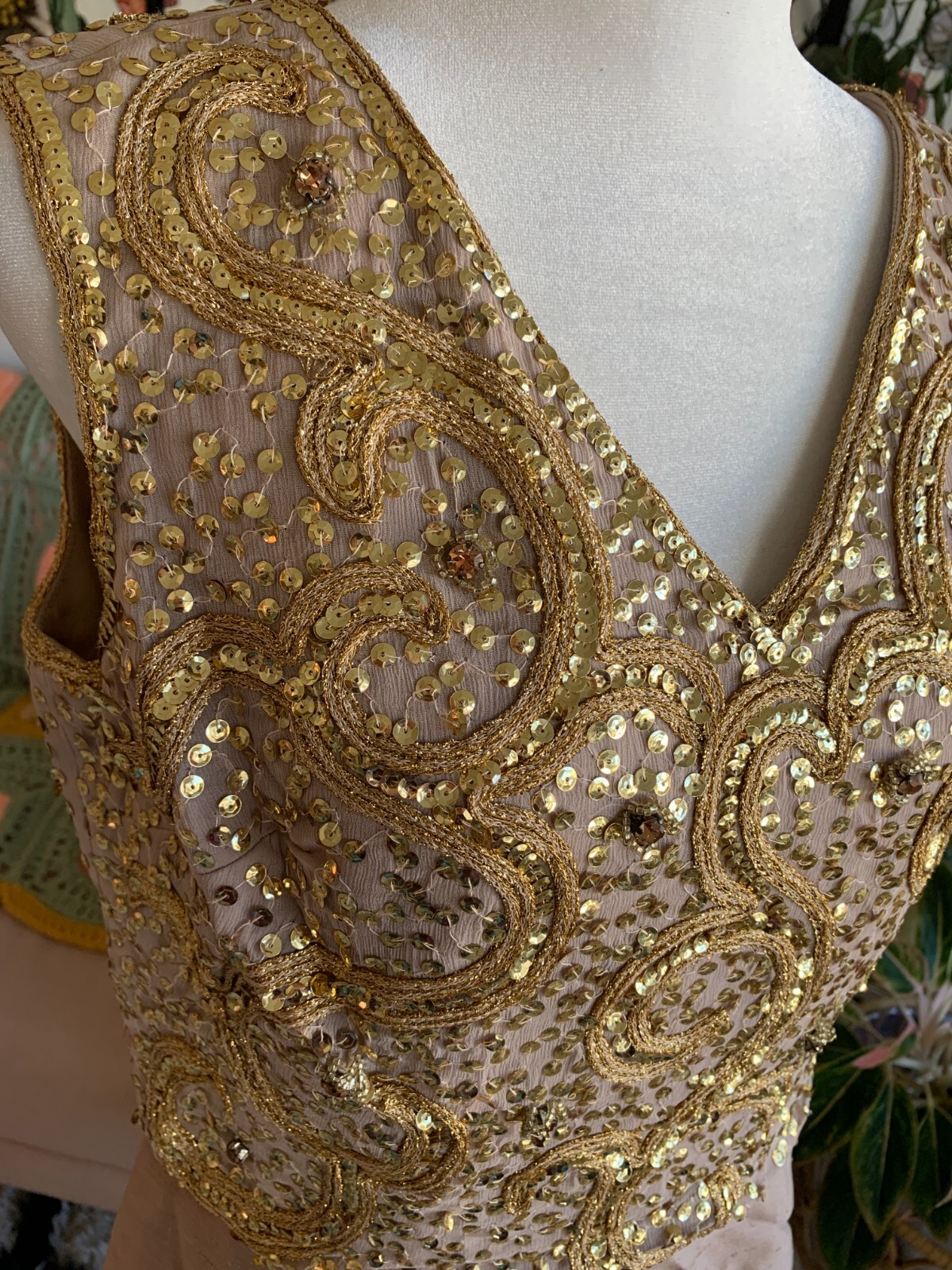 Vintage PARUES FEINSTEIN Sequins DRESS Silk Late 50s Early 60s Medium M 8