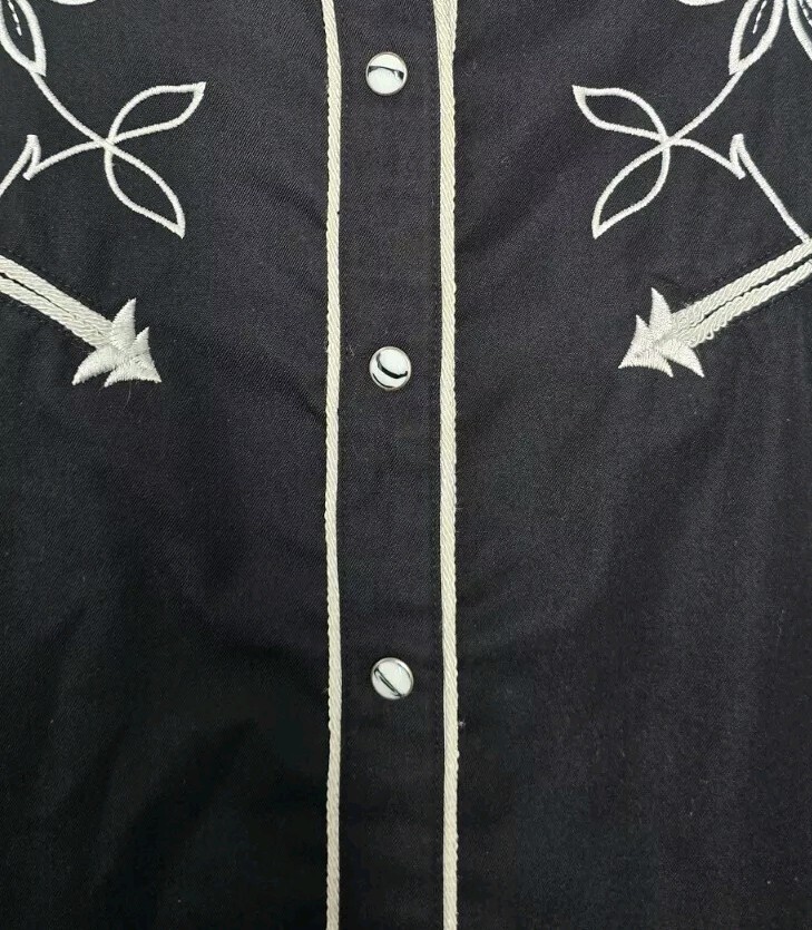 Panhandle Slim Western Pearl Snap Embroidery Black Shirt Rodeo Women Sz L USA