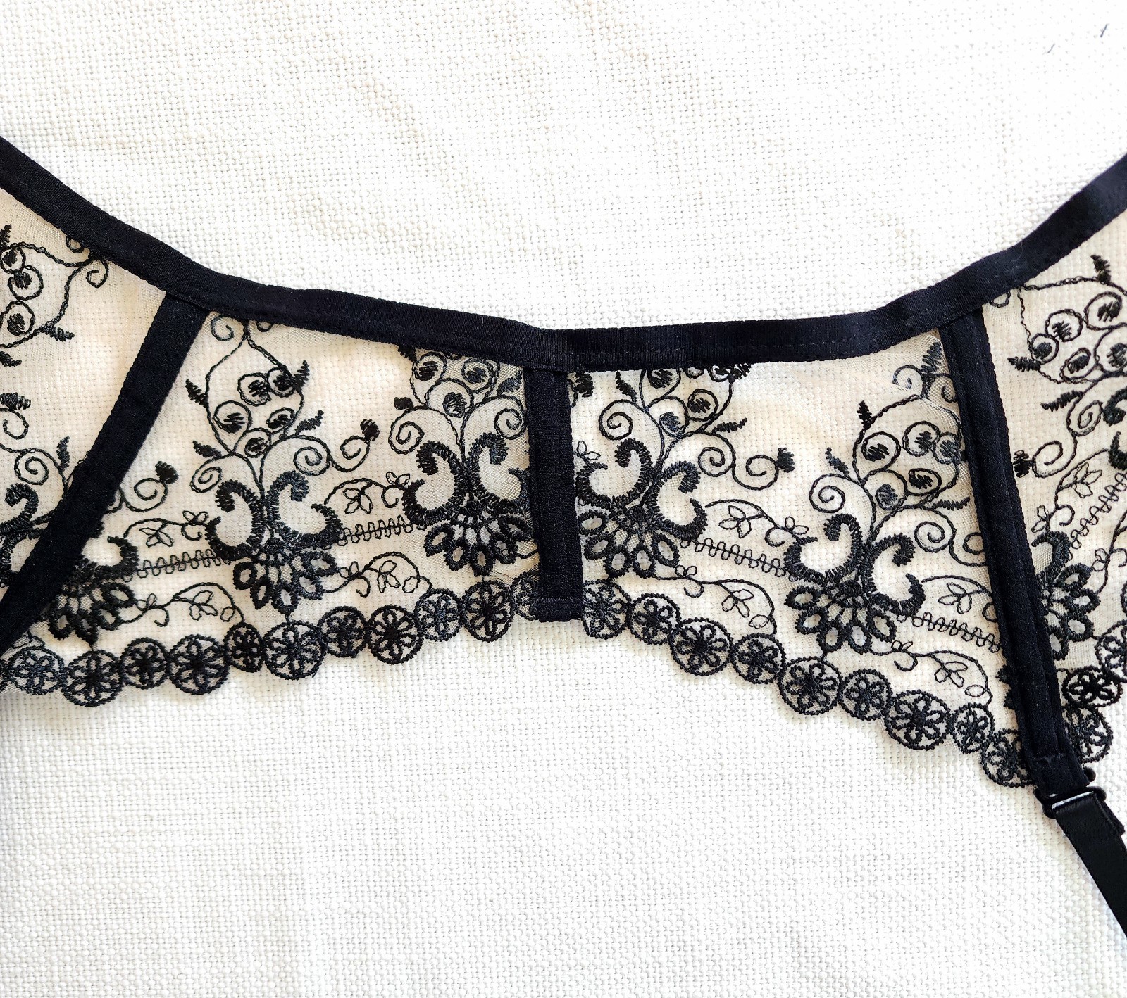 Vtg Fredricks of Hollywood Garter Belt L Black Lace 4 Strap Whimsy Goth Fairy