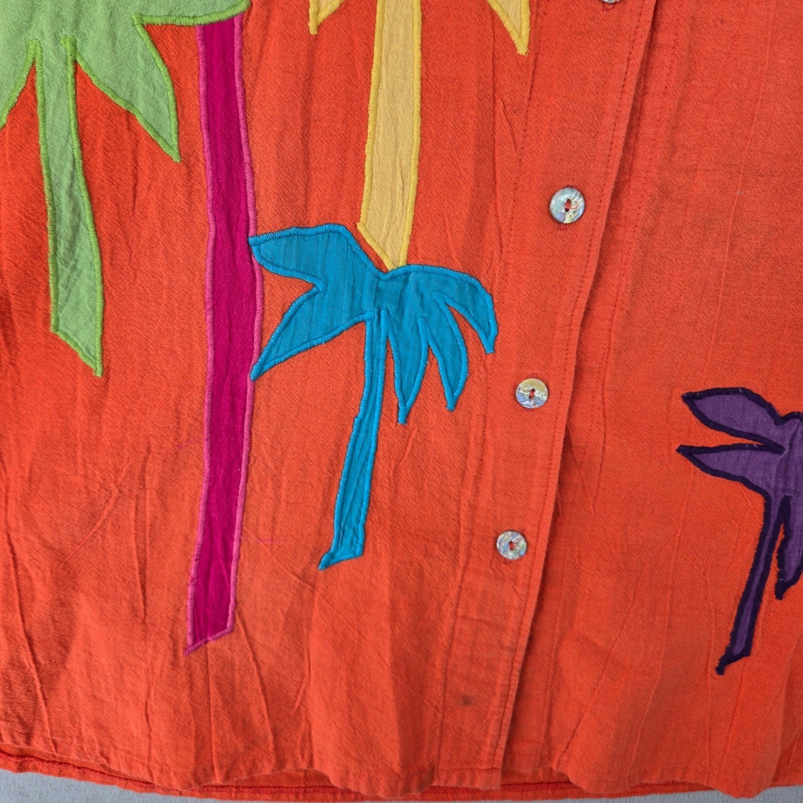 Alfredo’s Wife Womens Small Medium Orange Palm Tree Applique Vintage Shirt