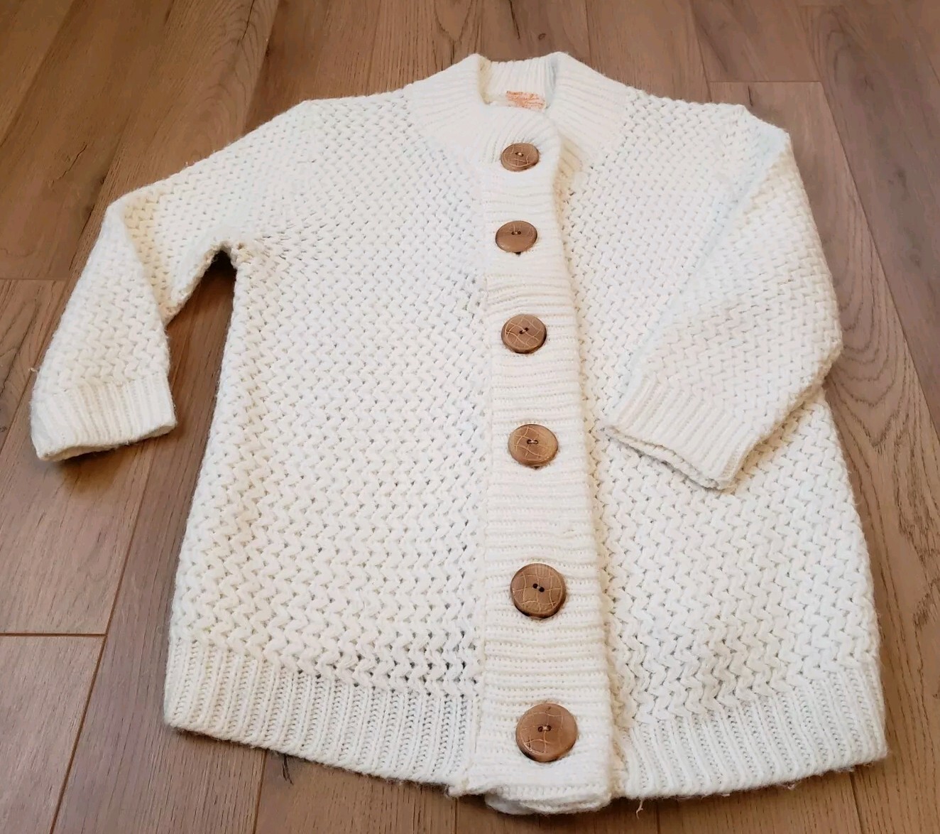 Womens Vintage 50s White Cardigan 100% Turbo Orlon Acrylic by Sheridan 3/4 Slv