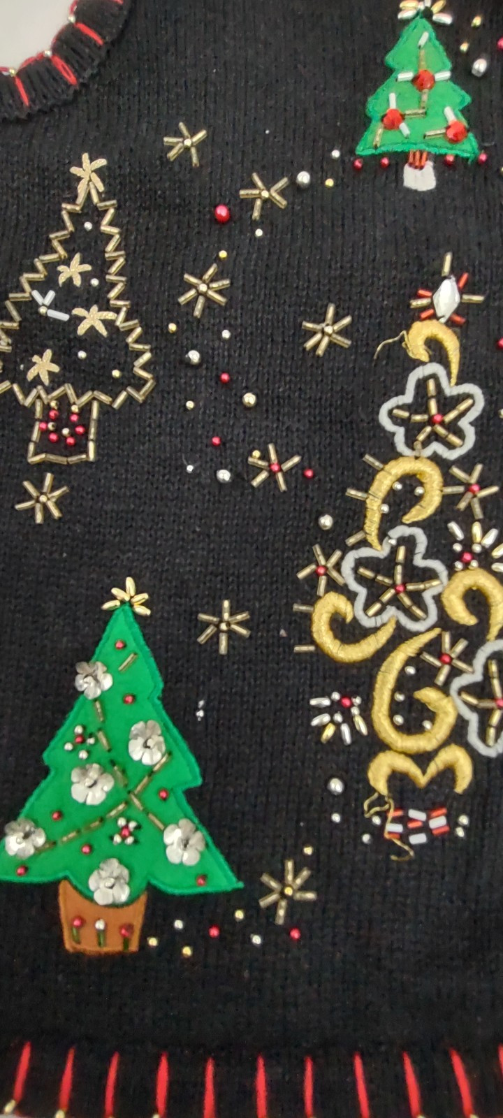 Vtg Designers Originals Studio Joy Women Christmas Knit Vest Trees Embellished