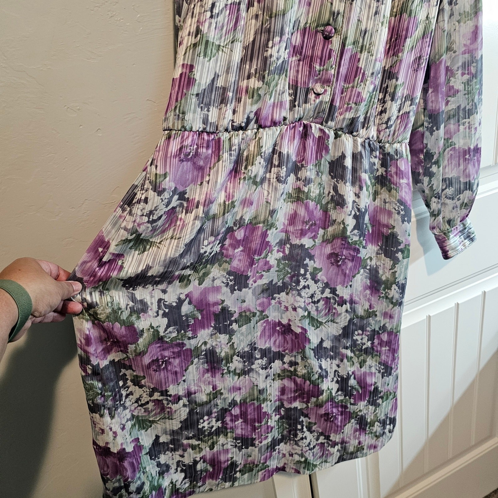Vintage Wilroy Dress Womens XL Purple Floral 80s Cottage Coquette Glam Prairie