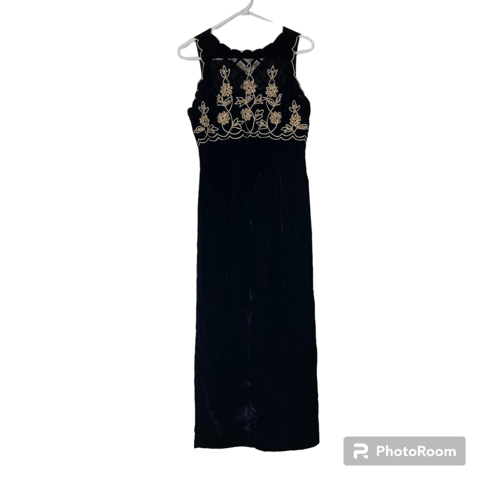 Vtg Scott McClintock Womens Formal Dress 6P Maxi Black Velvet Retro Glam Gold