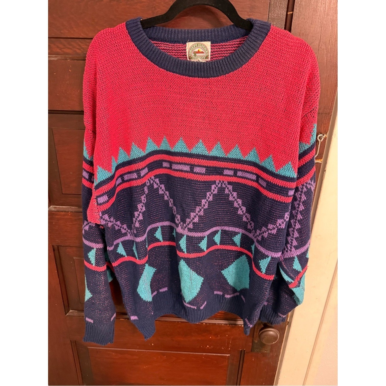 Concept Clothing Co. Colorblock Knit Sweater in Pink, Navy & Teal Vintage 80s