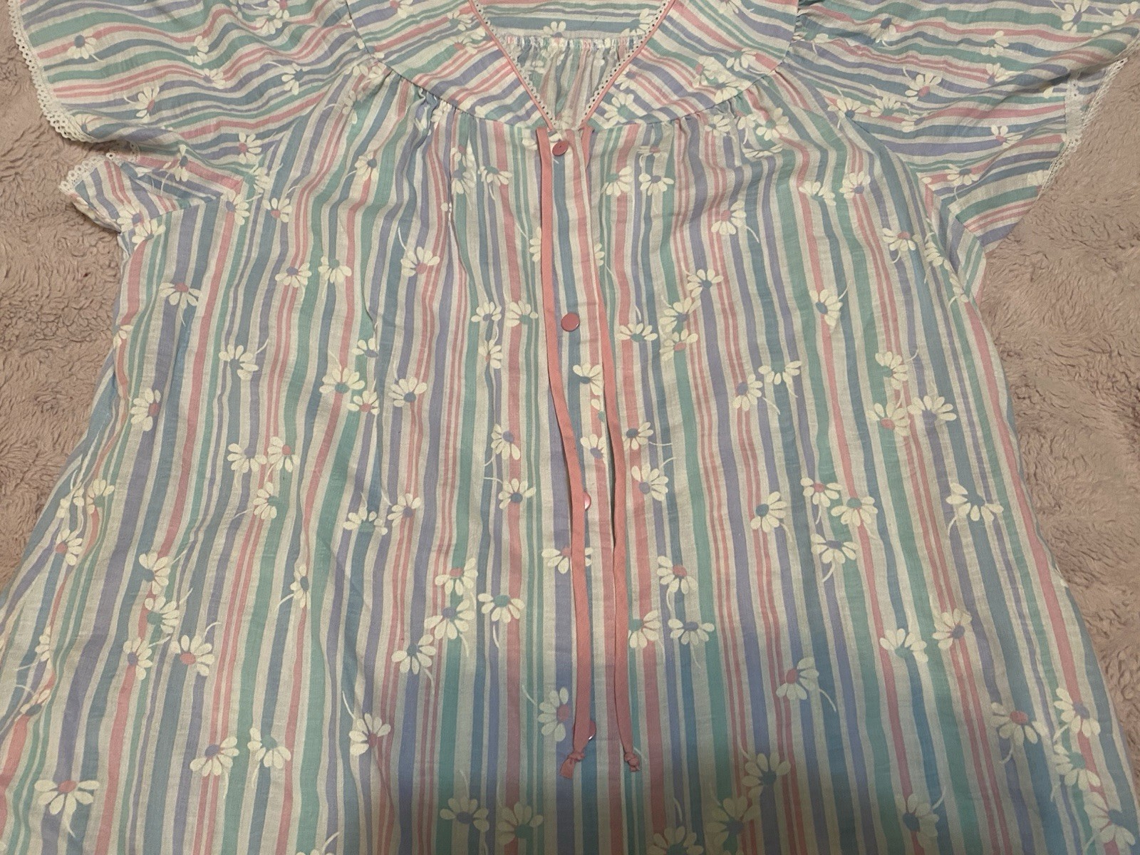 Vintage Dan Ellen Vertical Pastel Striped House Dress Snap Front Women’s Small