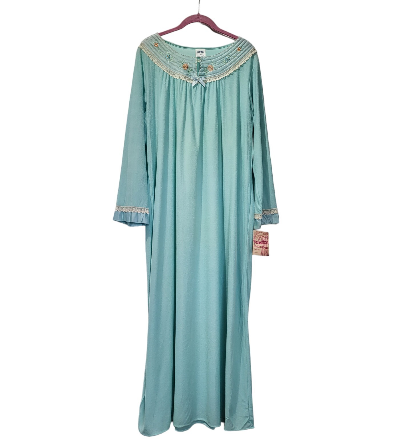 Vintage Dream Wear Nightgown Lingerie Modest Large Aqua Blue 70s USA W Tag