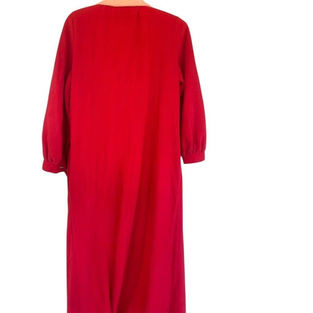 Evelyn Pearson Lounging Robe Women Medium Red Peach Vintage Snap Front Housecoat