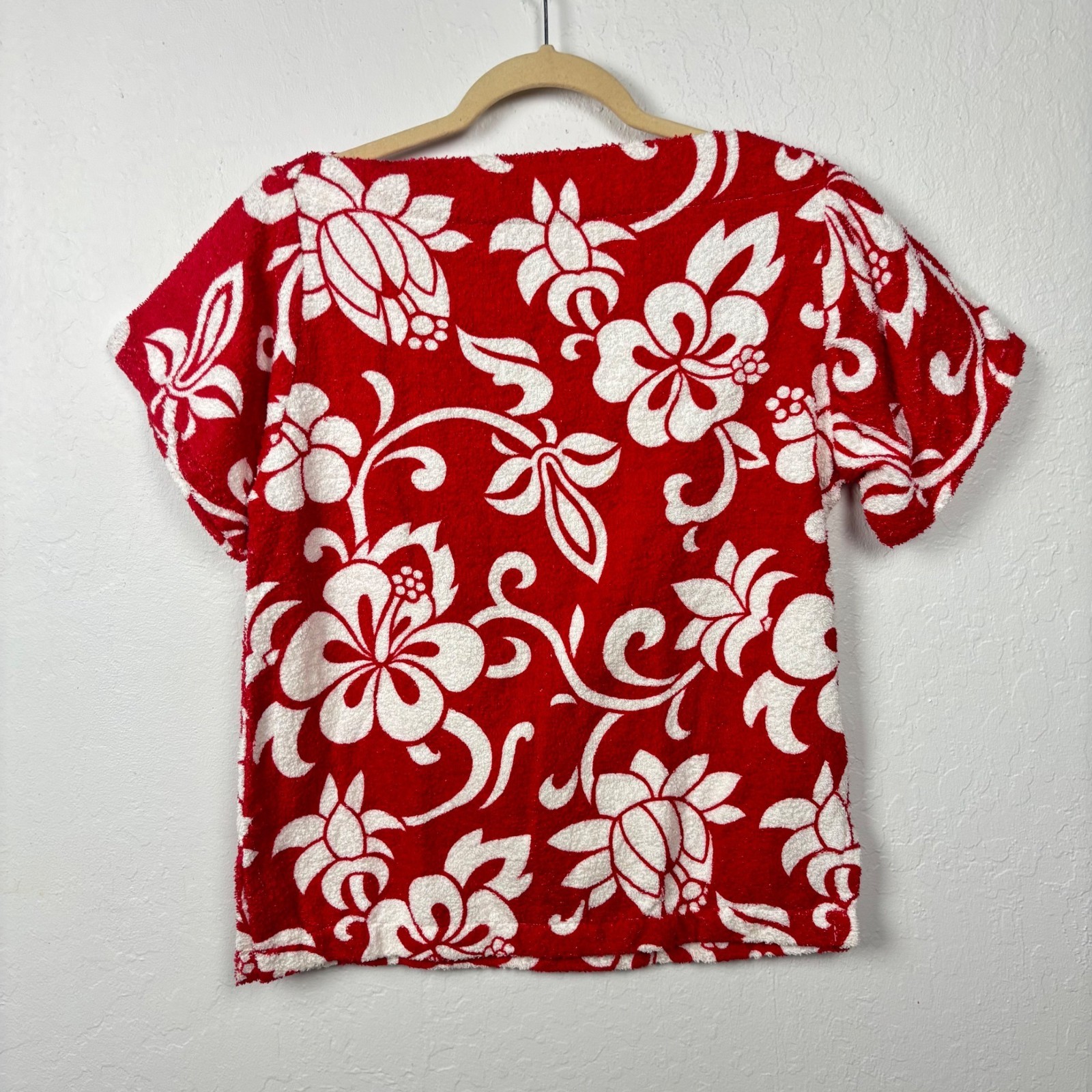 Deadstock Vintage Gertrude Davenport S 60’s 70’s Hibiscus Shirt Red White Floral