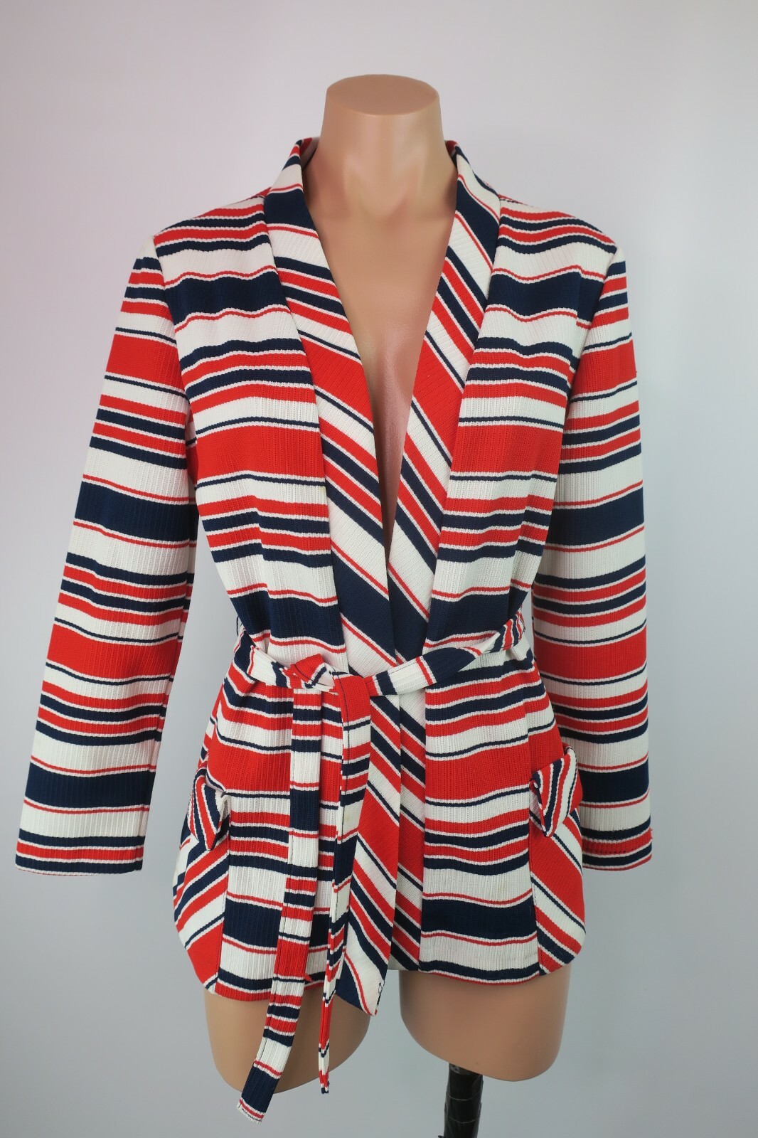 Vtg 60s JCPenney Patriotic 4th of July Jacket Fashions Striped Red White Blue M