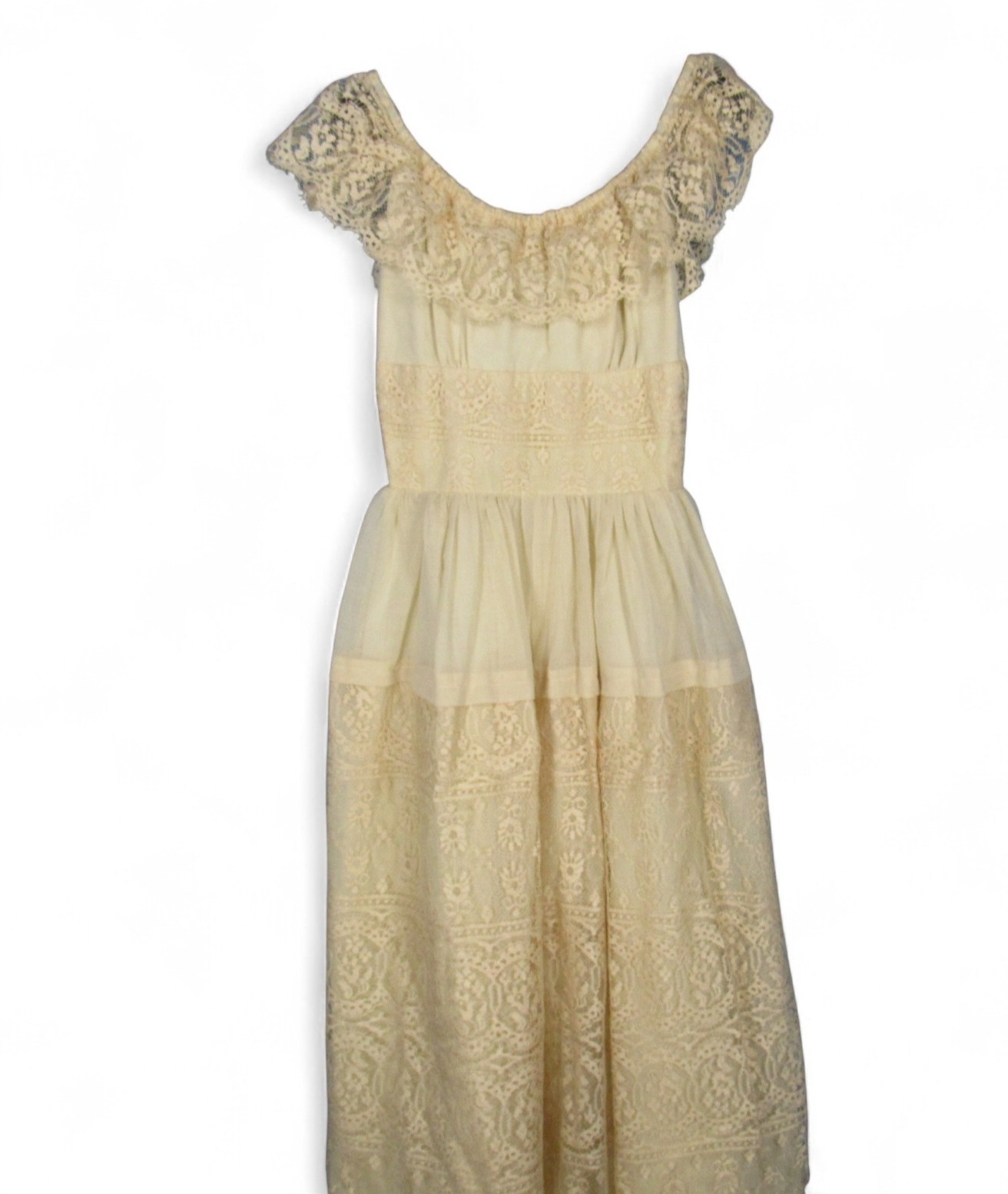 VTG JOY STEVENS California LAYERED w/LACE Ivory COTTAGECORE Wedding Dress 9/10