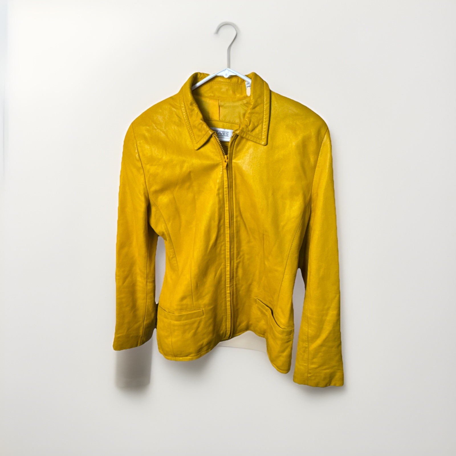 Yellow Lamb Nappa Leather Jacket Evan Davies 6 1980’s Vintage Pre-Owned Pockets