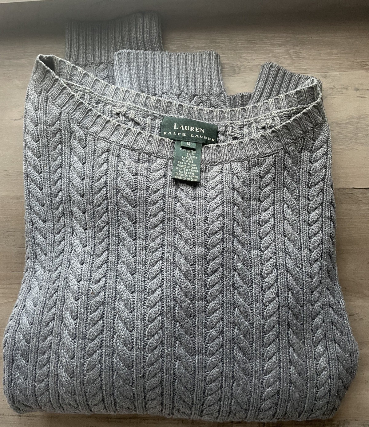Used Ralph Lauren Cotton Cable Sweater Size M, Sophisticated Heather Dark Gray