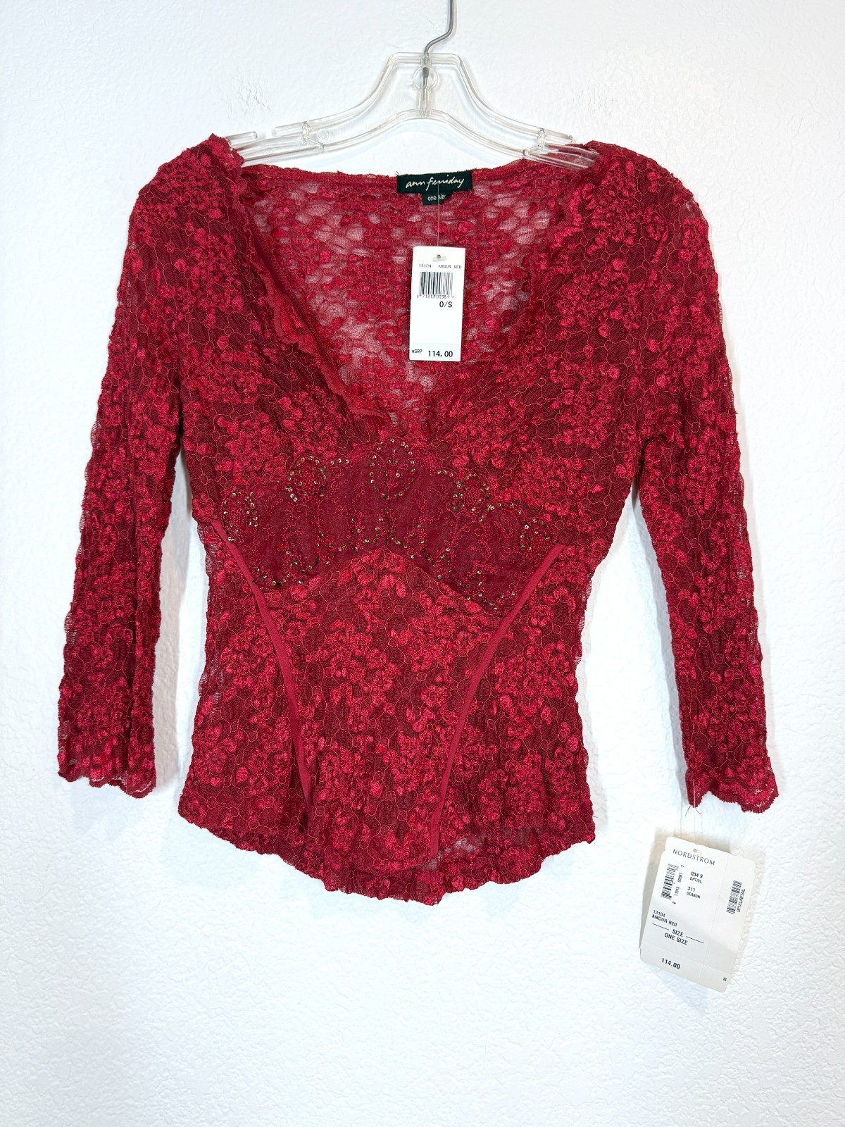 Vintage Ann Ferriday Red Corset Top Blouse Lace Beaded Rare Romantic Y2K Small