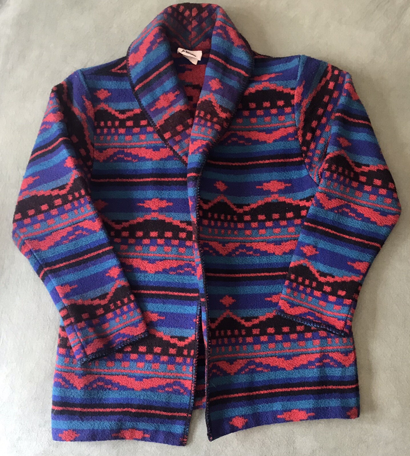 Vintage 1980s Jo Hardin Red, Blue, Aqua Southwestern Design Jacket, Size 8