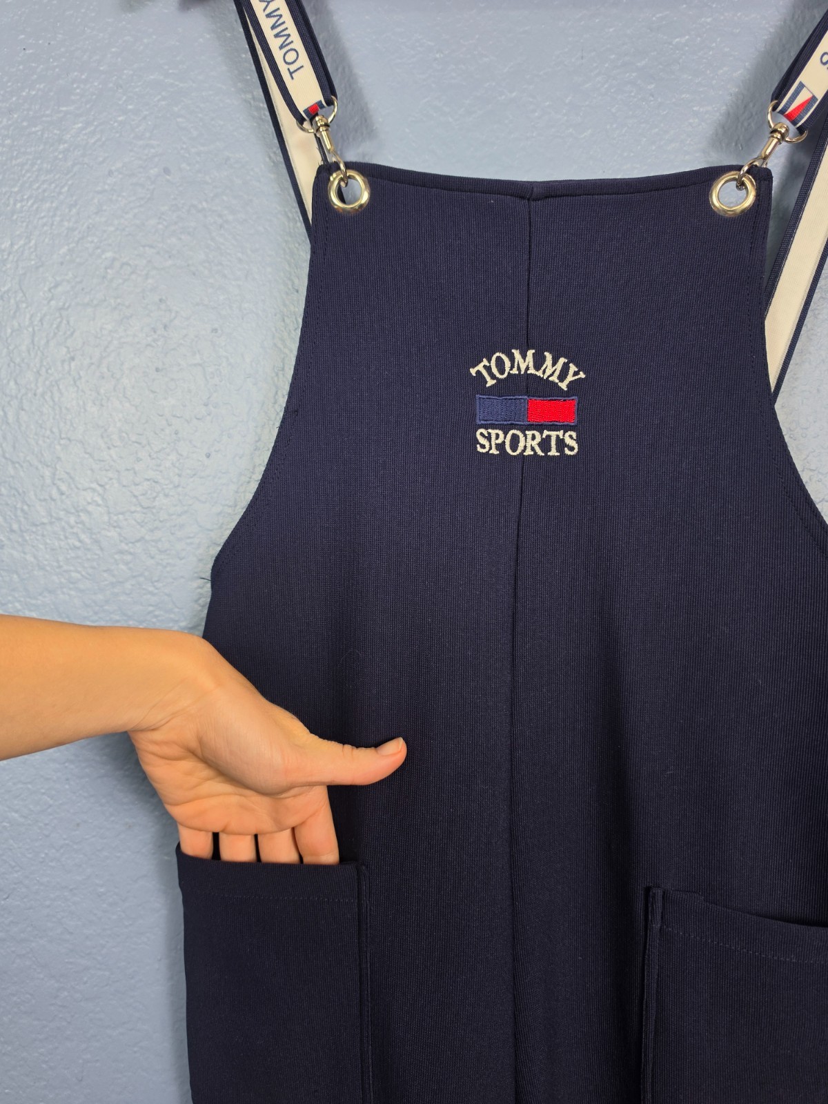 Vintage 90s Tommy Sports Bootleg Overalls Jumpsuit Clover Spellout Straps