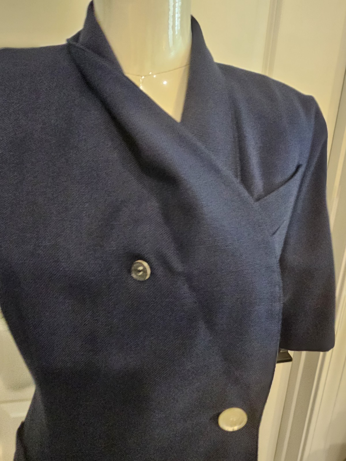 Vintage Lined Navy Pretaporte Coat Dress w/White Mother of Pearl Buttons Sz 6