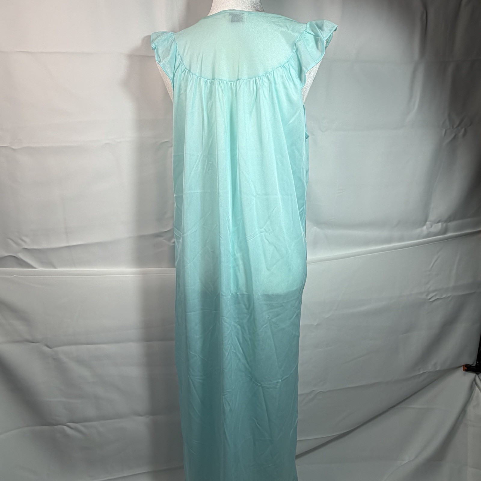 Vintage Paramount New York Turquoise Nightgown 80s Floor Length Trad L/XL