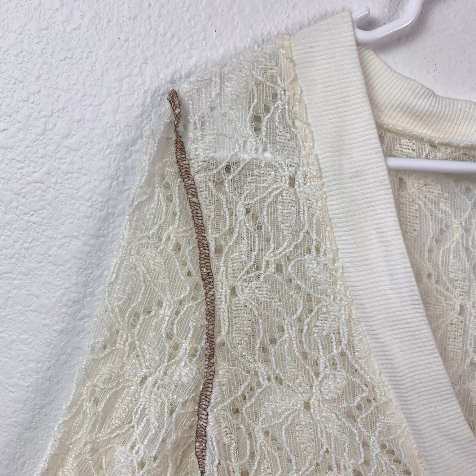 BKE Lace Full Zip Cardigan Womens M 3/4 Sleeve Cream Vintage Boho Cottagecore