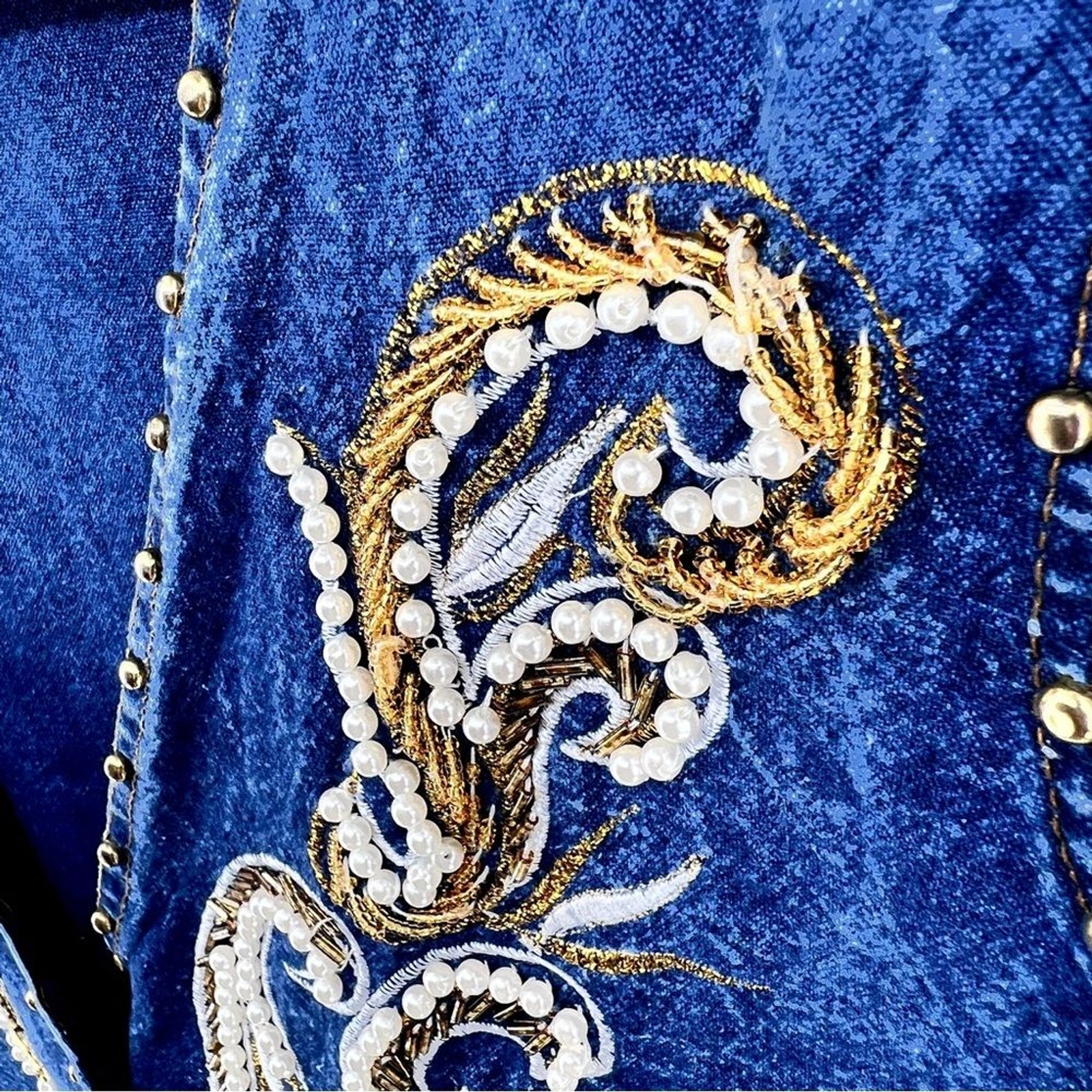 Vtg Pretty Bleu Gold Embellished Western Denim Jean Vest Sz L Beaded Embroidery