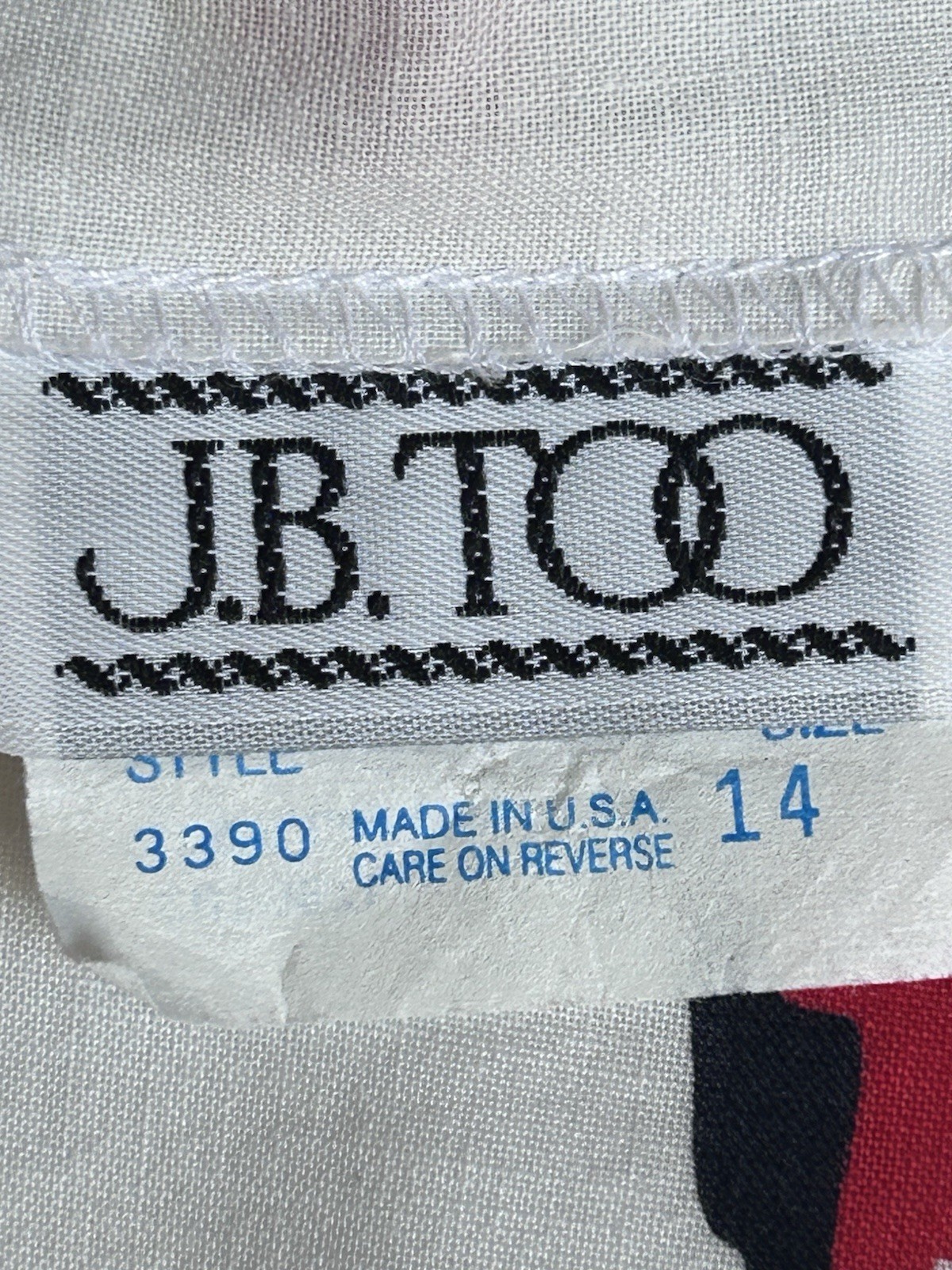 Vintage J.B. Too Dress Womens 14 Made USA White Abstract Brushstroke A-Line